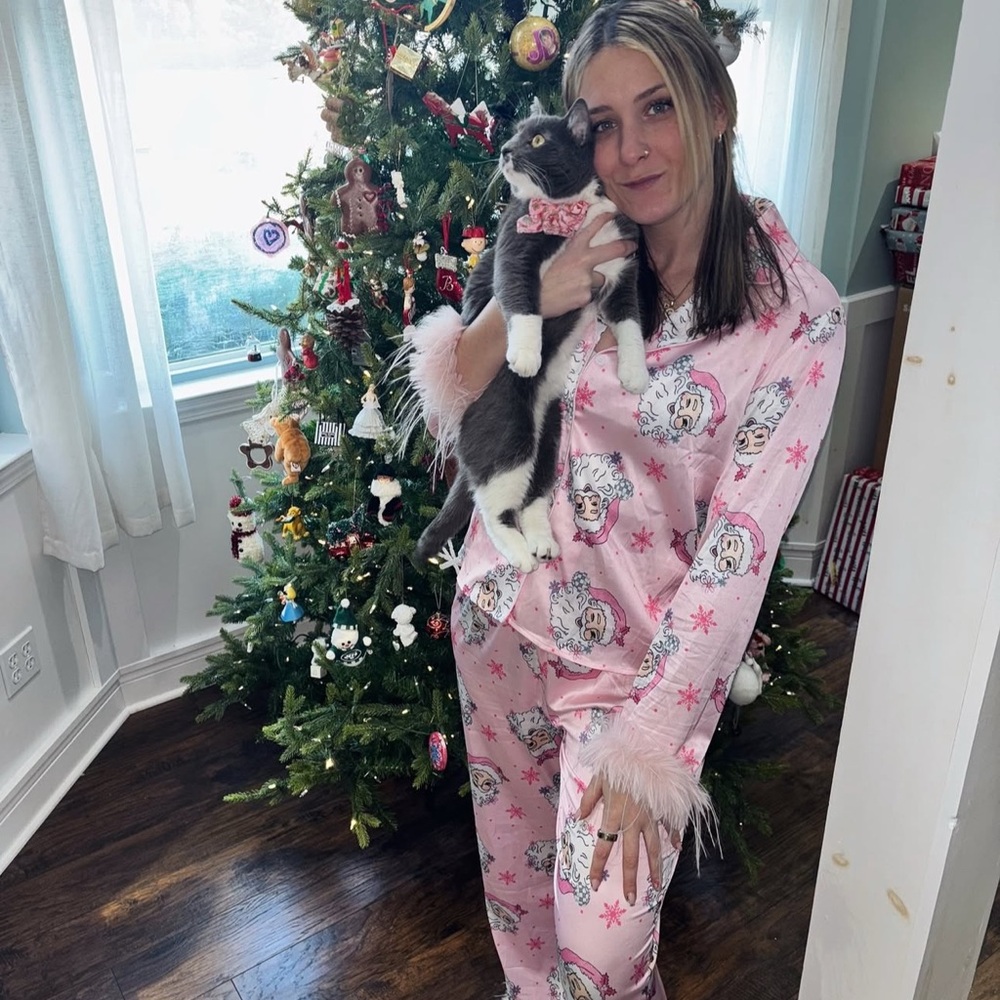 Pink Santa Print Pajama Set